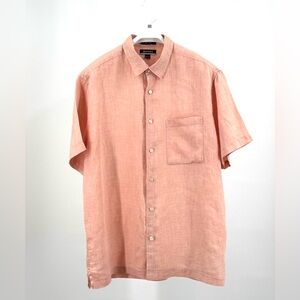 Brandini Men’s Linen Pale Peach Short Sleeve Button Up Shirt Size L